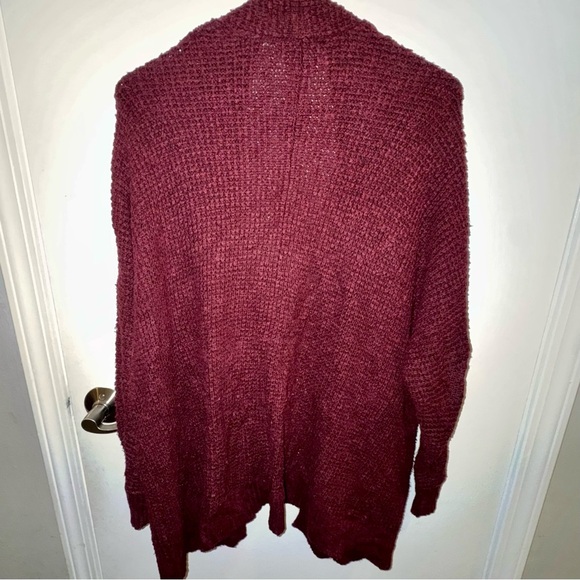 American Eagle Outfitters Maroon Waffle Knit Oversized Cardigan XS/S - Picture 7 of 9